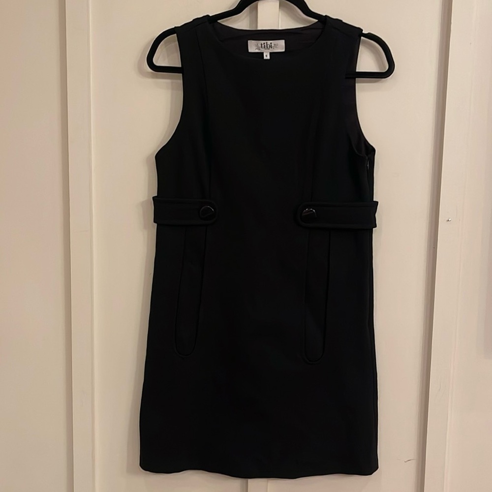 Tibi Black Sleeveless Ponte Retro Shift Dress